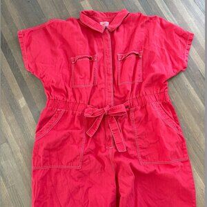 Universal Thread Boilersuit Jumpsuit 24 Red Belted Linen Blend